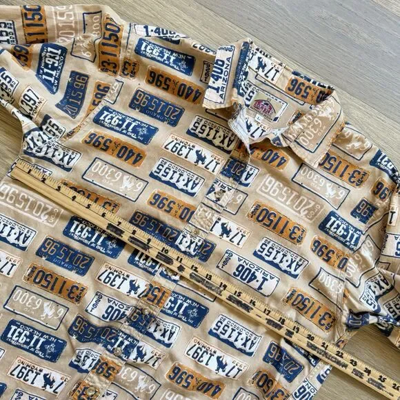 Barn Fly Top Women Large Southwest States License Plates Allover Print Button Up - Picture 3 of 8
